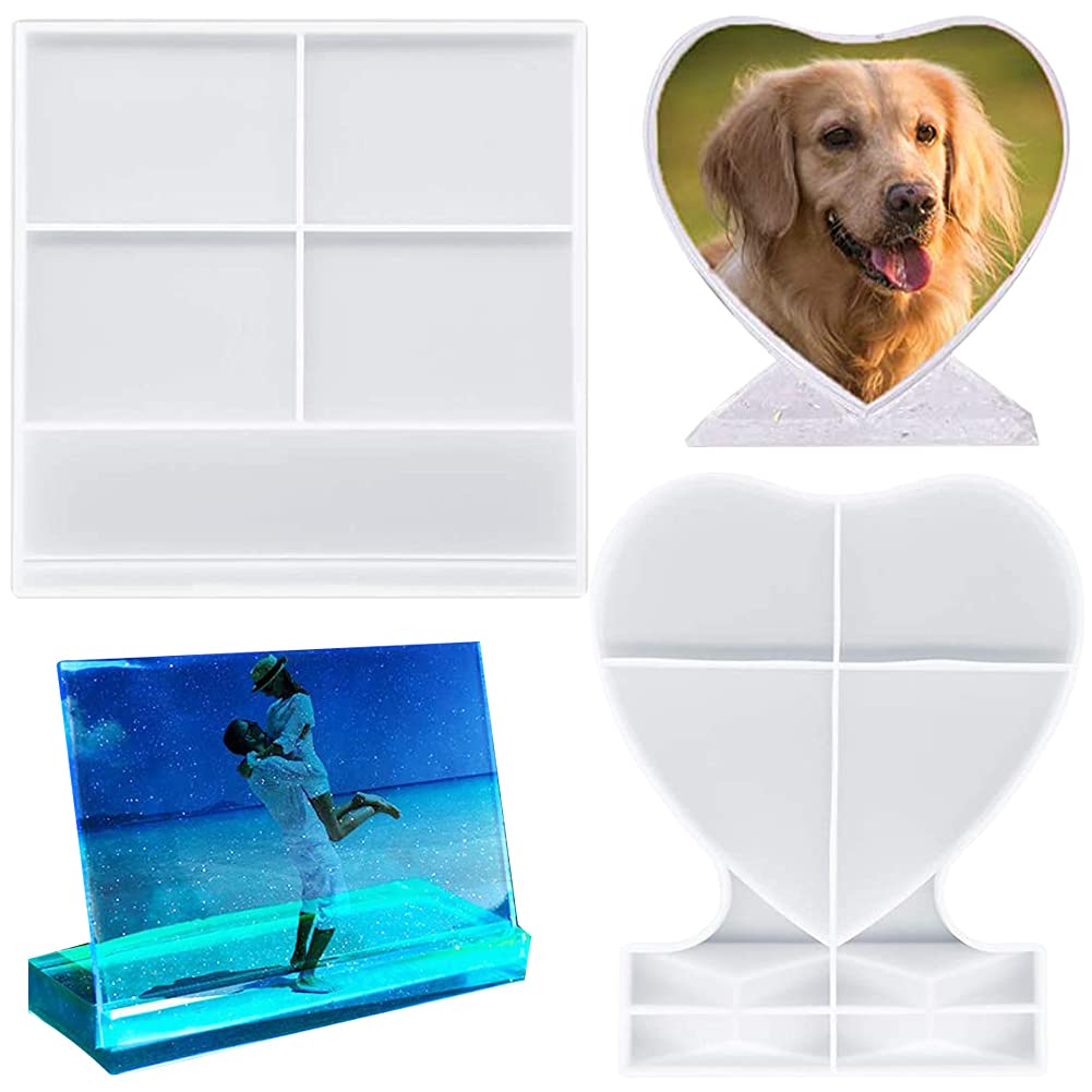 Epoxy Resin Photo Mold QSXX 2 Pieces Heart Photo Silicone Moulds Rectangle & Heart Shape Silicone Epoxy Molds for Casting for Personalized Wedding Birthday Gift Decoration Resin Craft DIY