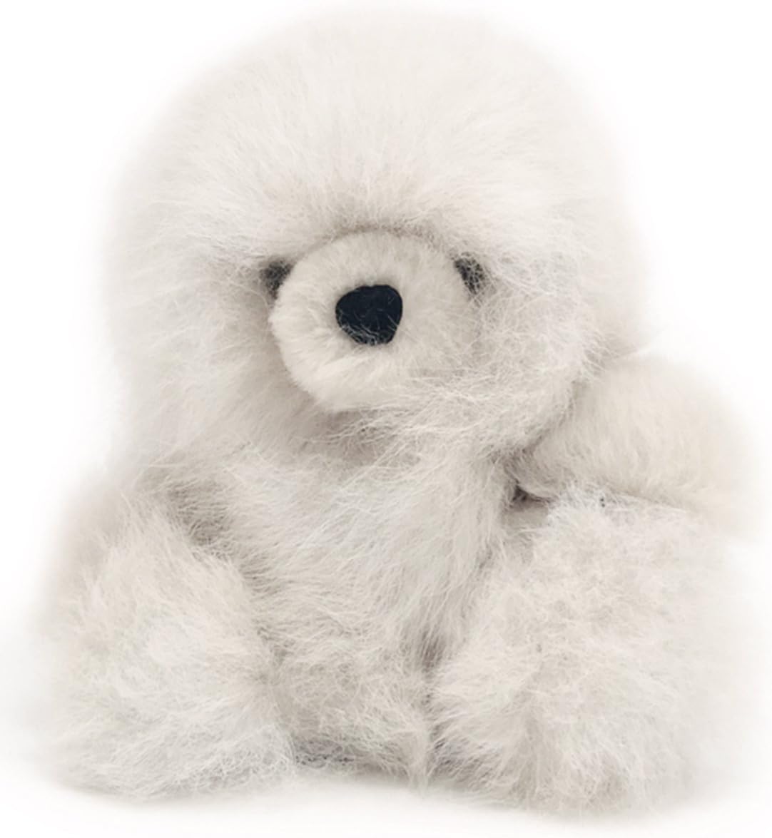 Inca Fashions • 100% Baby Alpaca Fur Puff-Ball Teddy Bear • Sitting Position • Hand Made • 5+ Inch • Each Bear is Unique • (White)