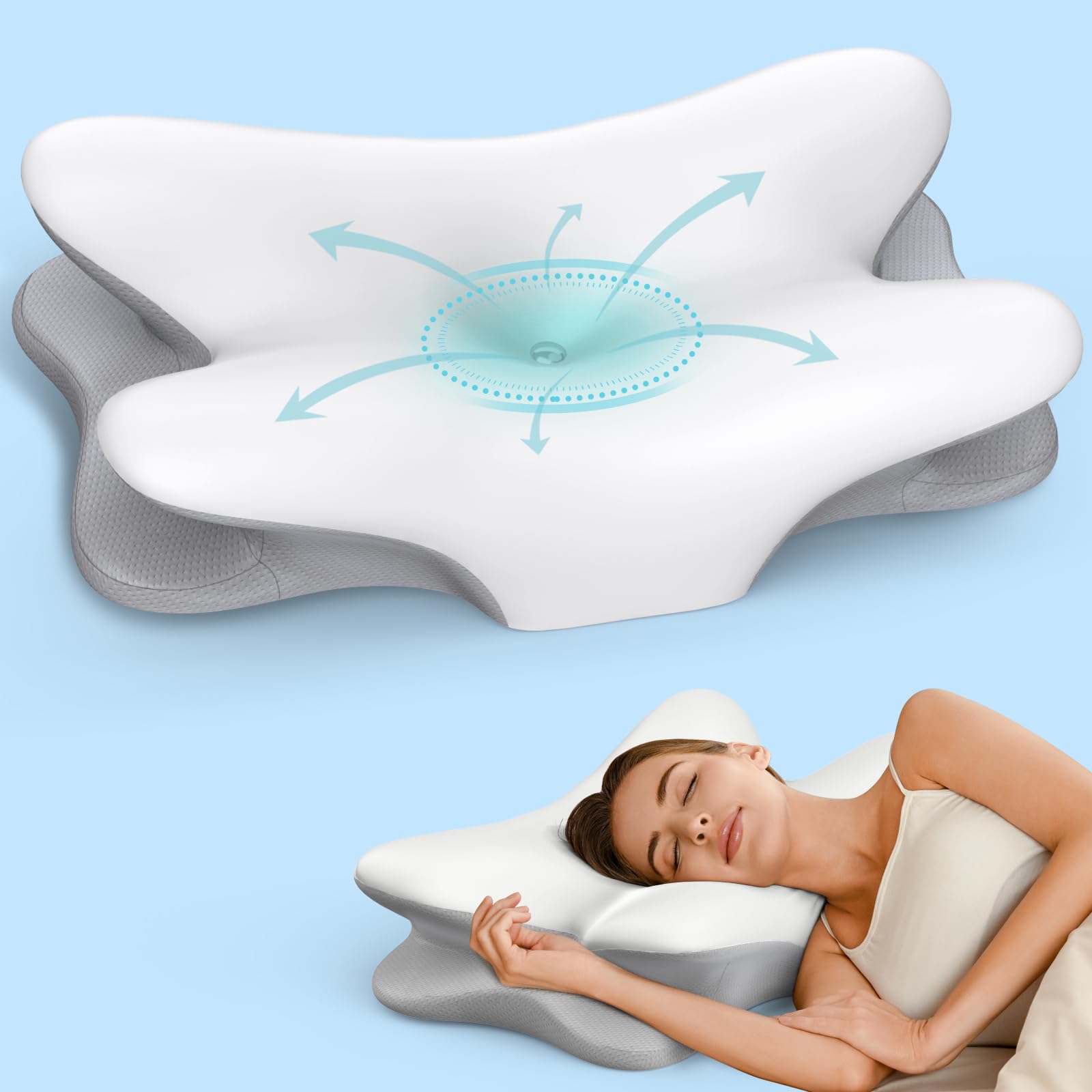 Photo 1 of Cervical Pillow for Neck Pain Relief, Ergonomic Neck Pillow for Sleeping Contour Memory Foam Pillows with Cooling Pillowcase, Orthopedic Bed Pillow for Side Back Stomach Sleepers