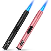 LcFun 2 Pack Torch Lighters Refillable Butane Lighter with Visible Fuel Window, Windproof Adjustable Jet Flame Long Matches Lighters for Candle, Grill, BBQ, Camping, Fireworks (Butane NOT Included)