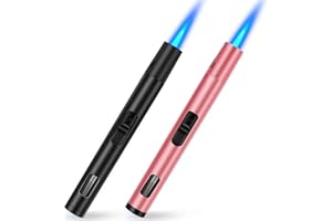 LcFun 2 Pack Torch Lighters Refillable Butane Lighter with Visible Fuel Window, Windproof Adjustable Jet Flame Long Lighters for Candle, Grill, BBQ, Camping, Fireworks (Butane NOT Included)