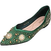 Women's Rhinestone Flats Fashion Pointed Toe Pearl Diamond Low Heel Dress Wedding Flats Work Business Casual Flats Shoes