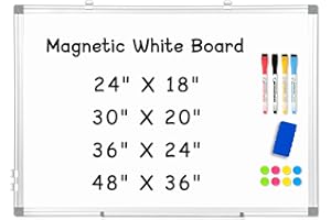 AMUSIGHT Double-Sided Magnetic Whiteboard, 36" x 24" Dry Erase Board Aluminum Frame for Wall, White Board Marker Board for Ki