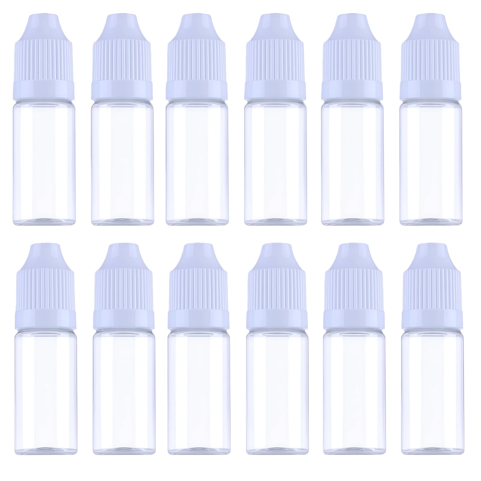 10ml/0.34oz Transparent Plastic Refillable Empty Dropping Refueling Bottles Eye Liquid Squeezable Dropper Vials Sample Packing Storage Holder Container with White Screw Cap And Removable Plug (25)