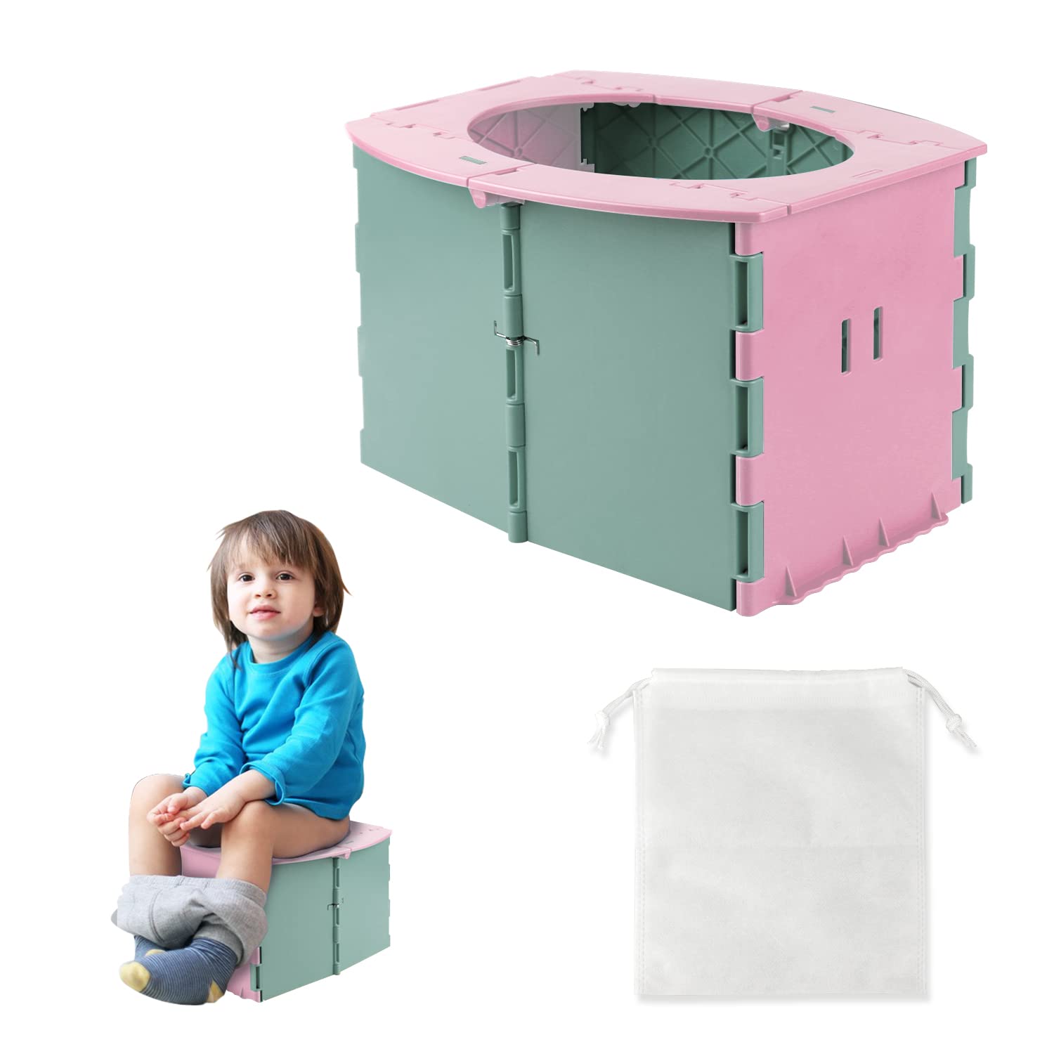 CPROSP Folding Travel Potty for Children, Training Seat with Storage Bag, Portable Toilet with 10 Garbage Bags