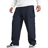 Mens Heavyweight Fleece Cargo Sweatpants - Baggy Fit Thick Cotton-Blend Fleece Cargo Pants with Adjustable Ankle Drawstring