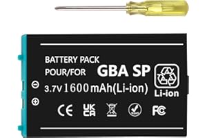 JUBOTY 1600mAh New Upgrade GBA SP Battery Replacement for Nintendo Gameboy Advance SP Models AGS-001 AGS-003 SAM-SPRBP Game Console, Rechargeable Lithium-ion Battery with 1 Repair Tool