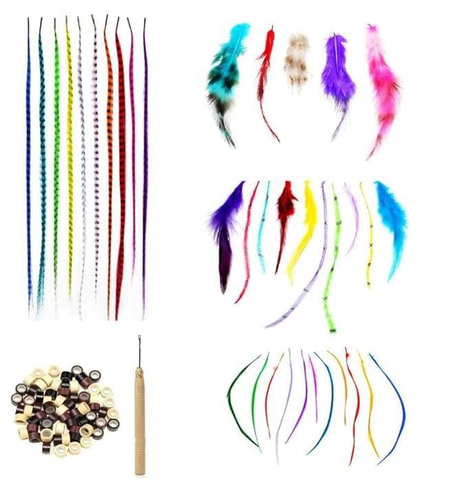 Feather Hair Extension Kit, 100pc Set, including Feathers
