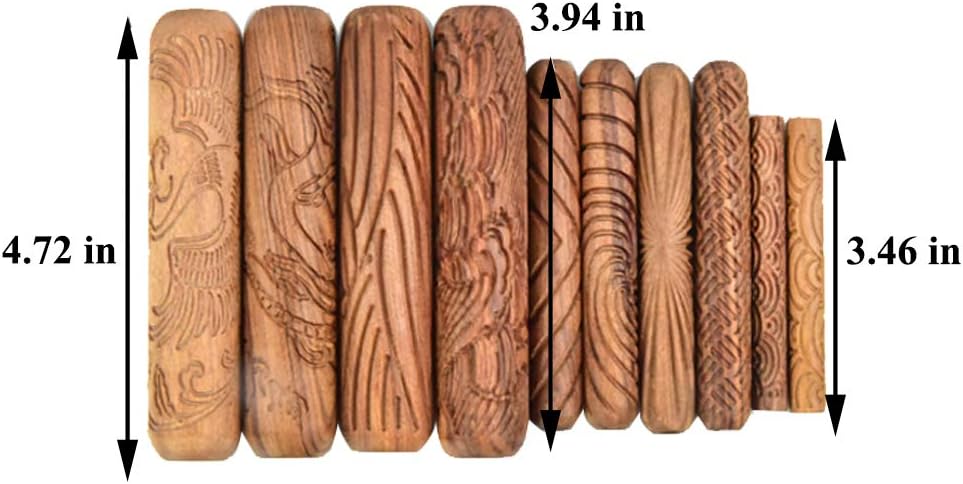 Ibnotuiy Set of 10 Wooden Handle Pottery Tools Clay Modeling Pattern Rollers Kit