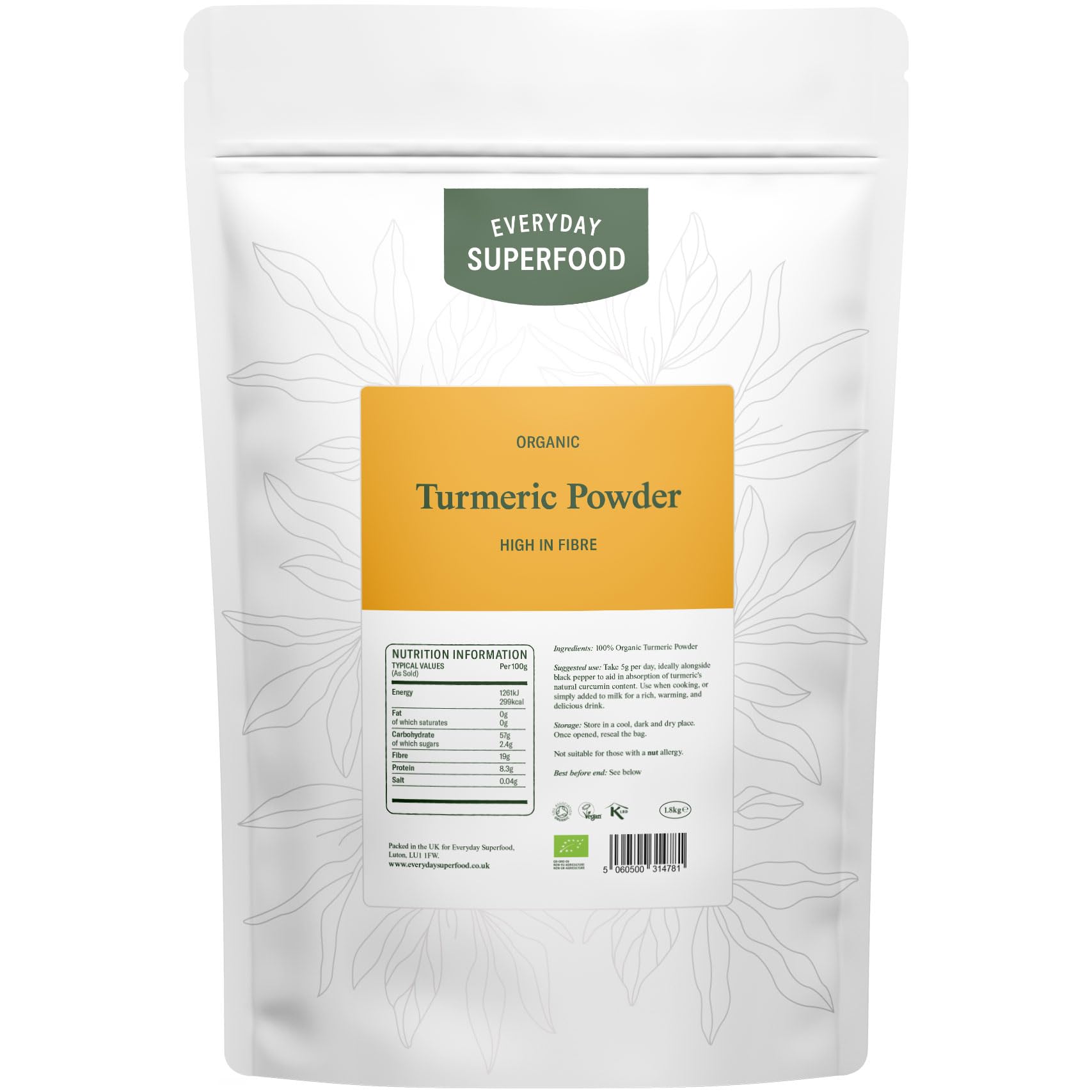 Organic Turmeric Powder 1.8kg Premium (High Naturally Occurring Curcumin of Turmeric) Certified Vegan Organic and Kosher Turmeric Powder (Haldi Powder)