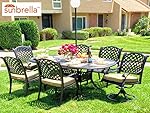 Nevada Cast Aluminum 7-Piece Patio Dining Set 86" Outdoor Oval Table Garden Furniture with Premium SUNBRELLA cushions (4 Arm Chairs & 2 Swivel Rockers, Sesame)