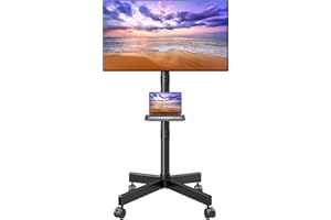 ELIVED Mobile TV Stand for 23-60 Inch Flat Screen TVs, Tilt TV Cart with Adjustable Shelf & Locking Wheels, Rolling TV Floor Stand Max VESA 400x400mm, Portable TV Stand Holds Up to 77lbs.