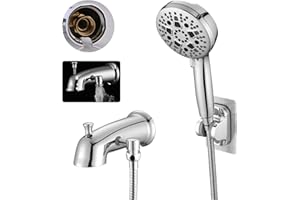 RAINREVIVE All Metal Tub Spout with Diverter Fits for Threaded 1/2" or 3/4" IPS, Bathtub Faucet with Sprayer High Pressure 9 Settings Hand Held Shower, Chrome
