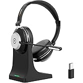 Wantek Wireless Headset with Microphone for Work,Bluetooth Headset with AI Noise Cancelling Mic,Mute Button,USB Dongle & Charging Base with Laptop,Computer,Cell Phone,Remote Work,Call Center