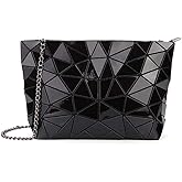 Ulalaza Geometric Lattice Luminous Purse Chain Crossbody Clutch Purses Tote Handbags Holographic for Women