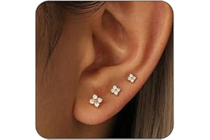 Lunvky 3 Pairs 14K Gold Plated Stud Earring Sets for Women Dainty 925 Sterling Silver Earrings for Multiple Piercing Tiny Cartilage Tragus Cute Trendy Post Earrings Stacks Jewelry Gifts