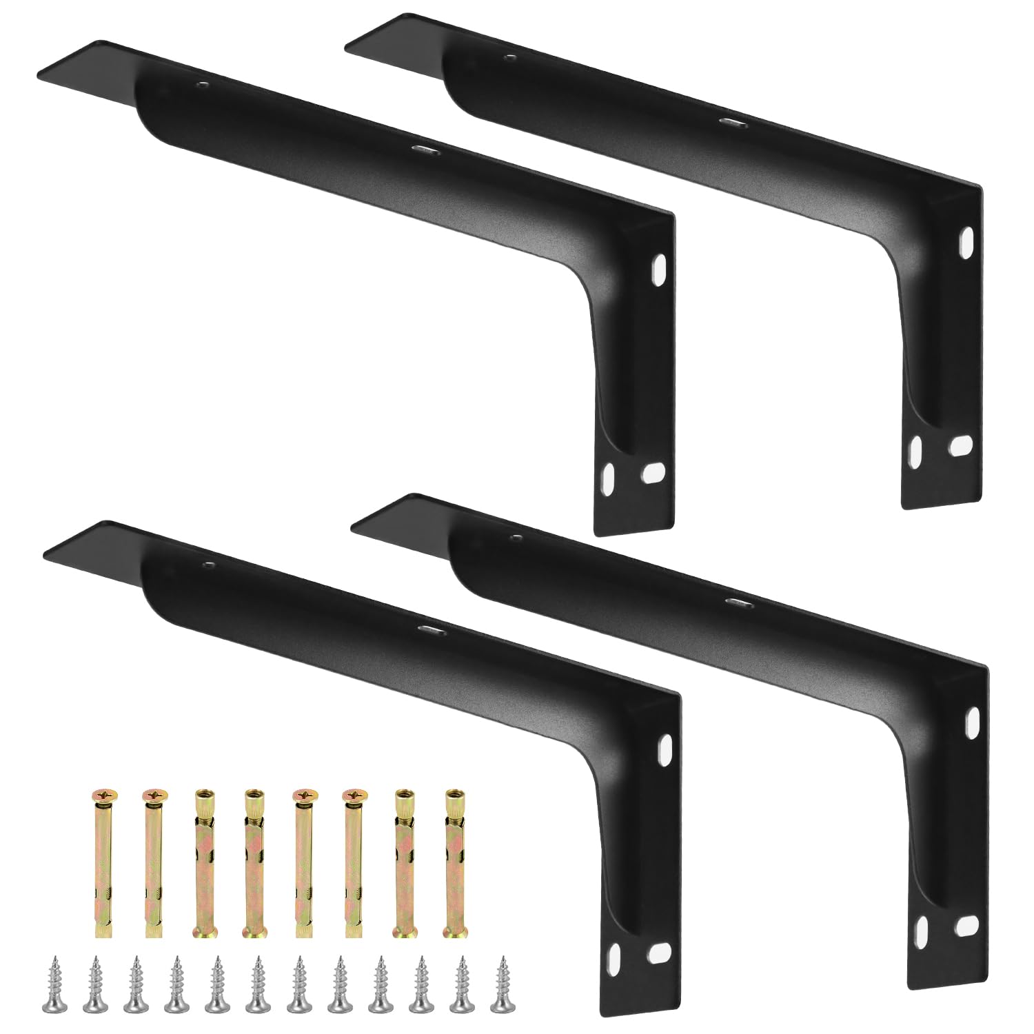 QWORK® 4 Pack Heavy Duty Shelf Bracket - 11.5 x 6 x 2 Inch - Solid Steel L Brackets Wooden Shelf Supports with Screws (290 x 145 x 50 mm Matt Black)