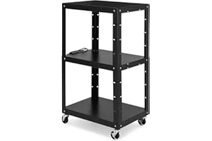 3-Tier Av Cart - with Power Strip,Adjustable Shelves, Power Strip with 16.4 ft Cord, Rolling Utility Cart for Office, Project