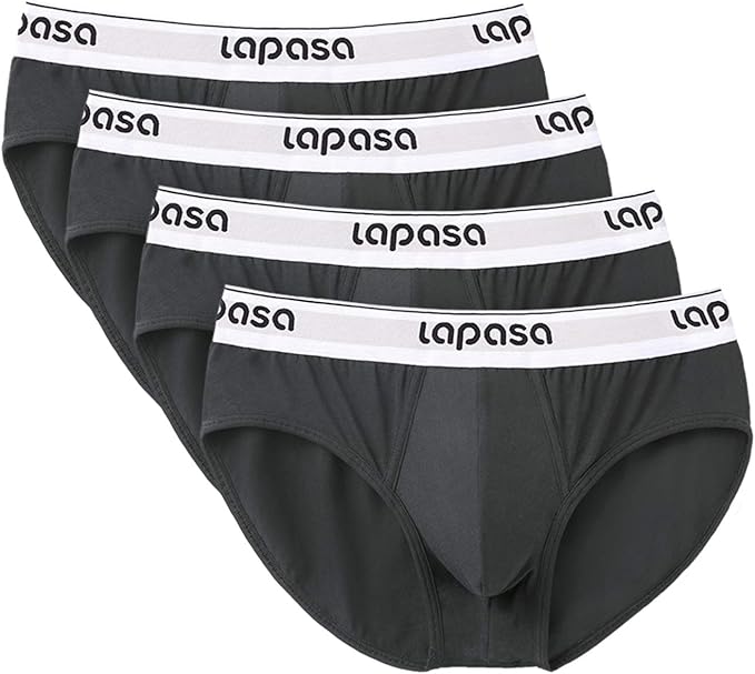 LAPASA Men's Cotton Stretch Briefs Bulge Pouch Underwear No Fly 4 Pack