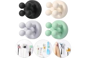 iBetterLife 4Pcs Silicone Toothbrush Holders - Multi-Function Hook Waterproof Self Adhesive Wall Mounted Single Hook for Hanging Key, Utility Plug Holder for Bathroom Kitchen Living Room Office