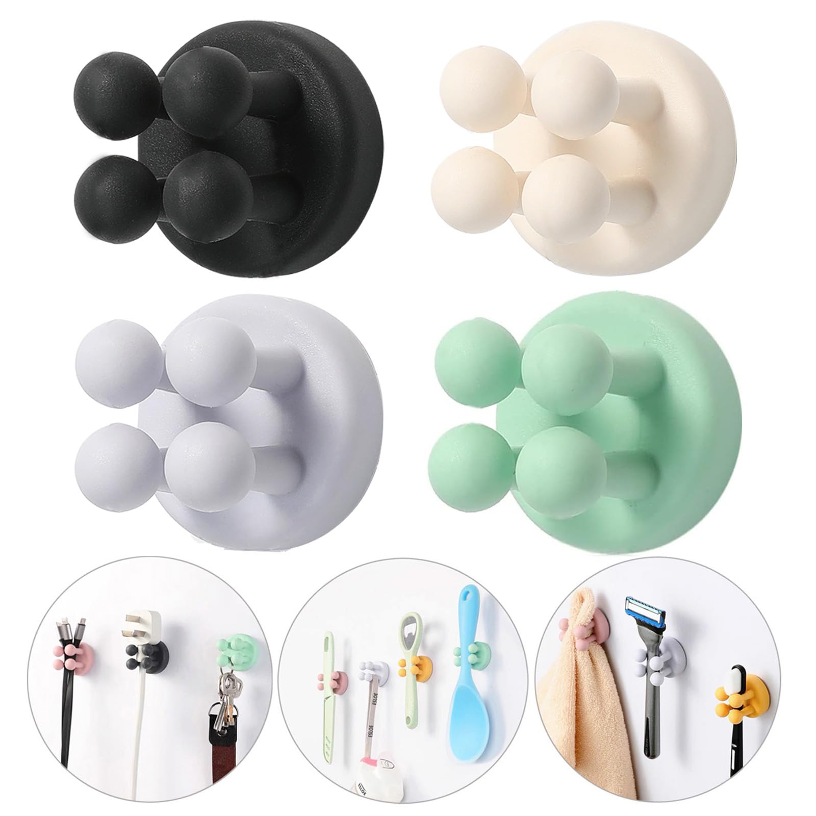 Photo 1 of iBetterLife 4Pcs Silicone Toothbrush Holders - Multi-Function Hook Waterproof Self Adhesive Wall Mounted Single Hook for Hanging Key, Utility Plug Holder for Bathroom Kitchen Living Room Office