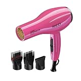 RED by KISS 2000 Ceramic Hair Dryer, Professional Salon Blow Dryer, 2 Detangler Pik Attachments, Tourmaline Technology, 3 Heat Settings, Easy Storage Loop (Pink)