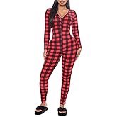 Women's V Neck Long Sleeve Jumpsuit Bodycon One Piece Pajamas Bodysuit Romper Sleepwear