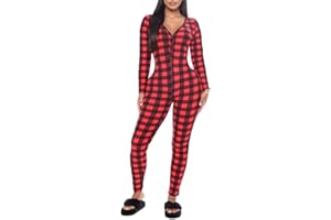 RUEWEY Women's V Neck Long Sleeve Jumpsuit Bodycon One Piece Pajamas Bodysuit Romper Sleepwear