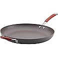 Rachael Ray 87631-T Cucina Hard Anodized Nonstick Skillet with Helper Handle, 14 Inch Frying Pan, Gray/Red