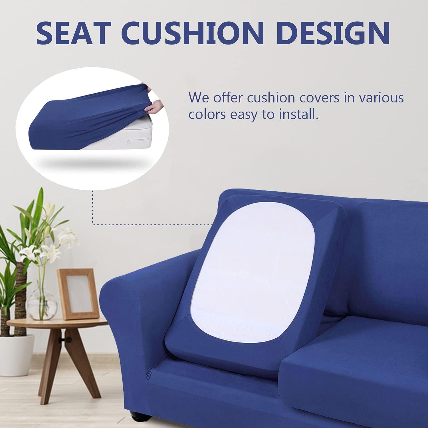 hyha 2 Piece Stretch Chair Covers for Living Room - Soft Armchair Slipcovers for Separate Cushion Covers, Washable Furniture Covers, Chair Slipcover with Elastic Bottom for Pets (Armchair, Navy): Kitchen & Dining