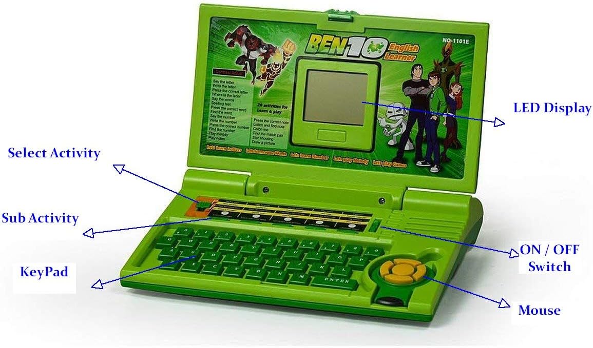 TanMan English Learner Battery Opertaed Educational Laptop Toy for Kids with 20 Different Activities (Green)