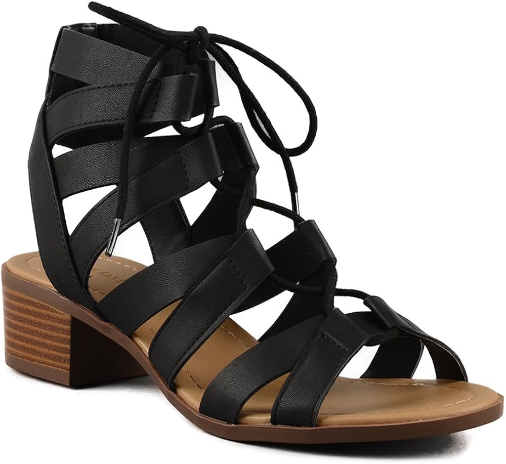 black lace up gladiator heels
