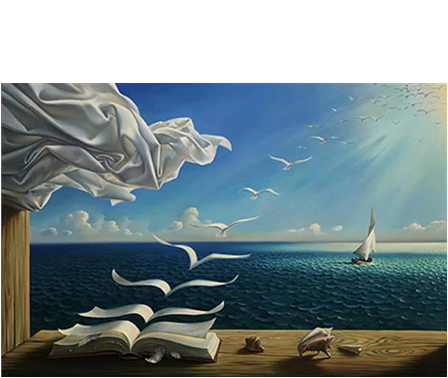 Salvador Dali Oil Painting The Waves Book Sailboat Wall Paintings on Canvas Posters and Prints Wall Art Abstract Pictures Artwork Giclee Decor