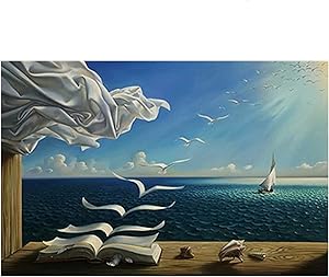 Salvador Dali Oil Painting The Waves Book Sailboat Wall Paintings on Canvas Posters and Prints Wall Art Abstract Pictures Artwork Giclee Decor