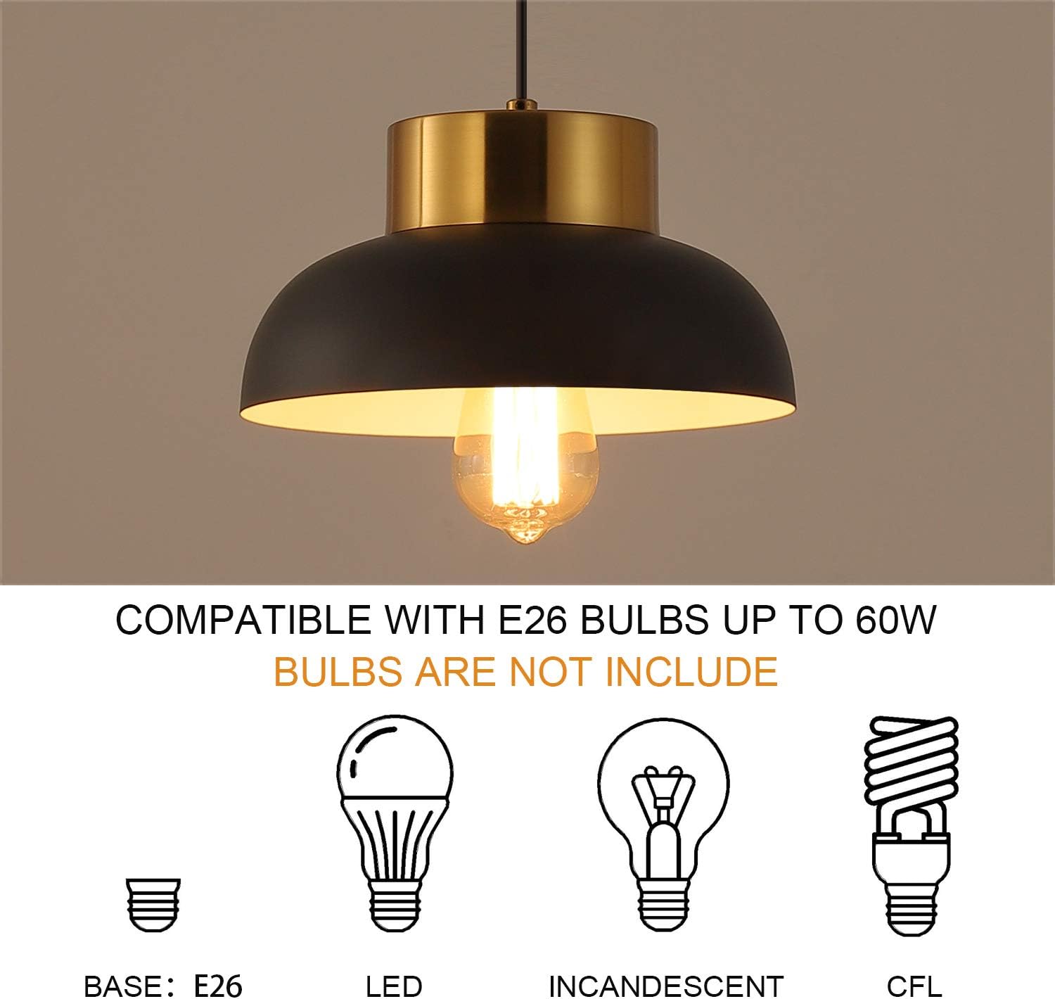 Black and Gold Pendant Lighting, Modern 1-Light Adjustable Pendant Light, Minimalist Ceiling Hanging Lamp for Kitchen Island, Barn, Dining Room, Living Room, Bedroom - - 