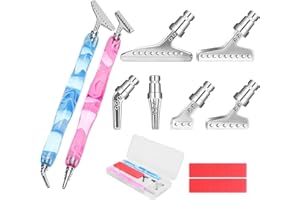 Hautton Diamond Painting Pen, Diamond Art Tools with 6 Metal Tips and 8 Glue Clay, Resin 5D Diamond Art Pens Drill Pens Diamond Dot Pens for Diamond Painting Cross Stitch Art -Pink & Blue