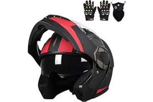 HELMELKIN Adult Modular Motorcycle Helmets, DOT Approved Flip up Dual Visor Full Face Helmet for Men Women Moto ATV UTV Snowmobile ADV Four Wheeler Street Bike with Gloves & Mask