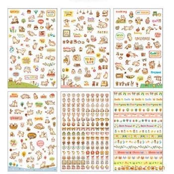 ONOR-Tech 6 Sheets Lovely Cat Decorative Adhesive Sticker Tape / Kids Craft Scrapbooking Sticker Set for Diary, Album