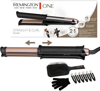 ONE Glätteisen & Lockenstab [2in1 Multistyler] Glätt-/Lockenmodus mit zuschaltbarer beheizter Außenfläche (inkl. Bürste, Klammern, Handschuh, 150-230° digitales Display) Haarglätter S6078