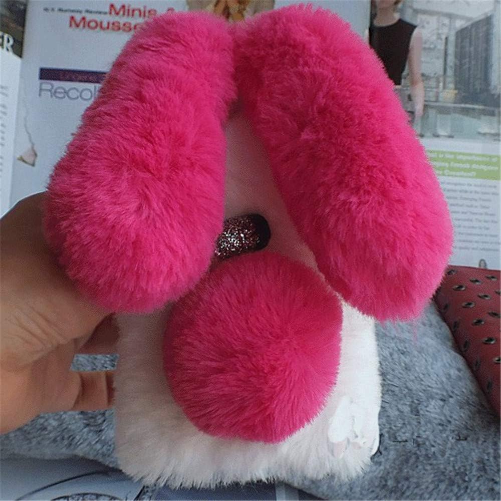 Case for Sony Xperia XZ,Luxury Winter Warm Handmade Diamond Rabbit Bunny Furry Fuzzy Soft Rabbit Fur Hair Plush Case for Sony Xperia XZ/XZs(Rabbit Whiterose)