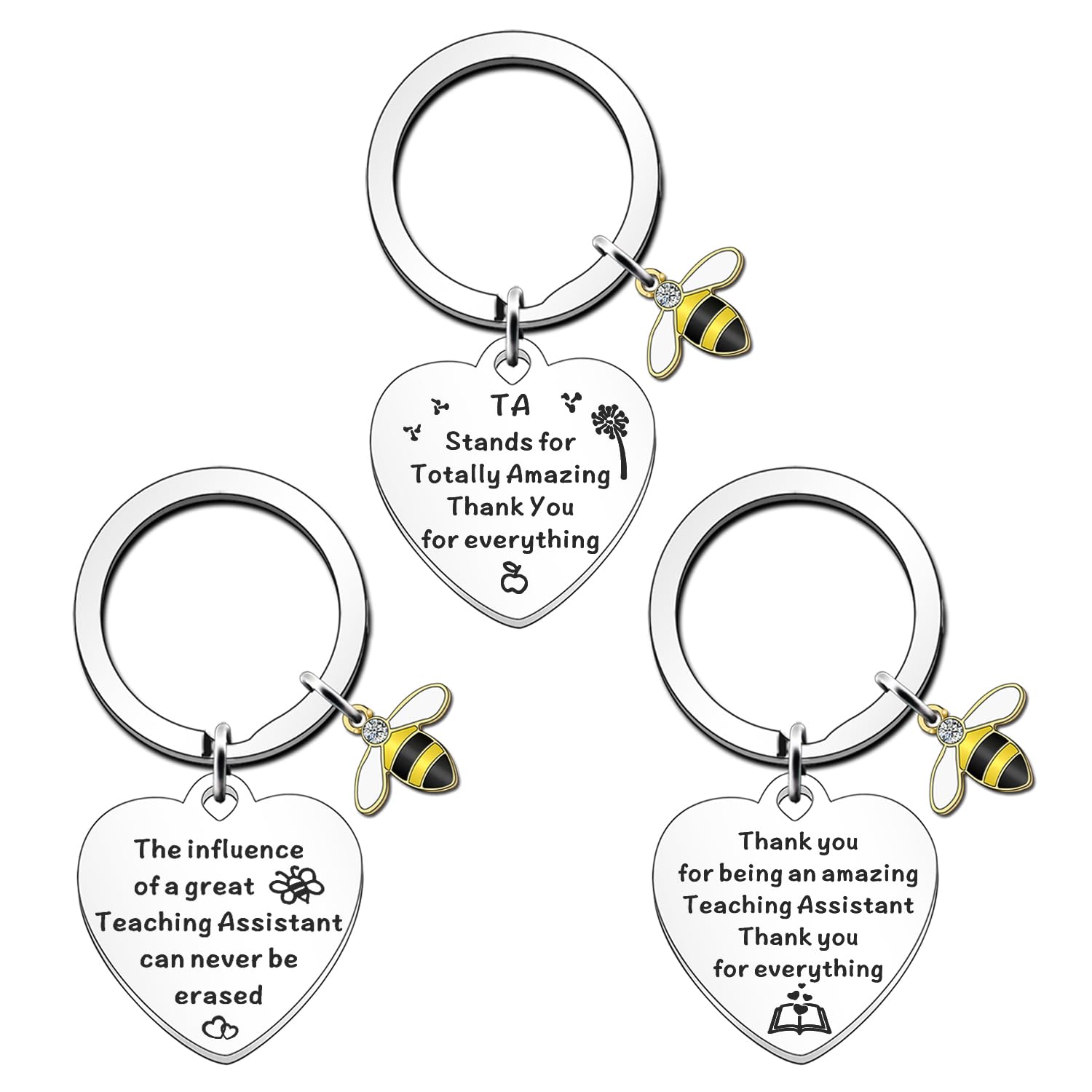 JETTOP Teaching Assistant Gifts Keyring Thank You Teaching assistant Gifts for Women Ta Gifts 3PCS
