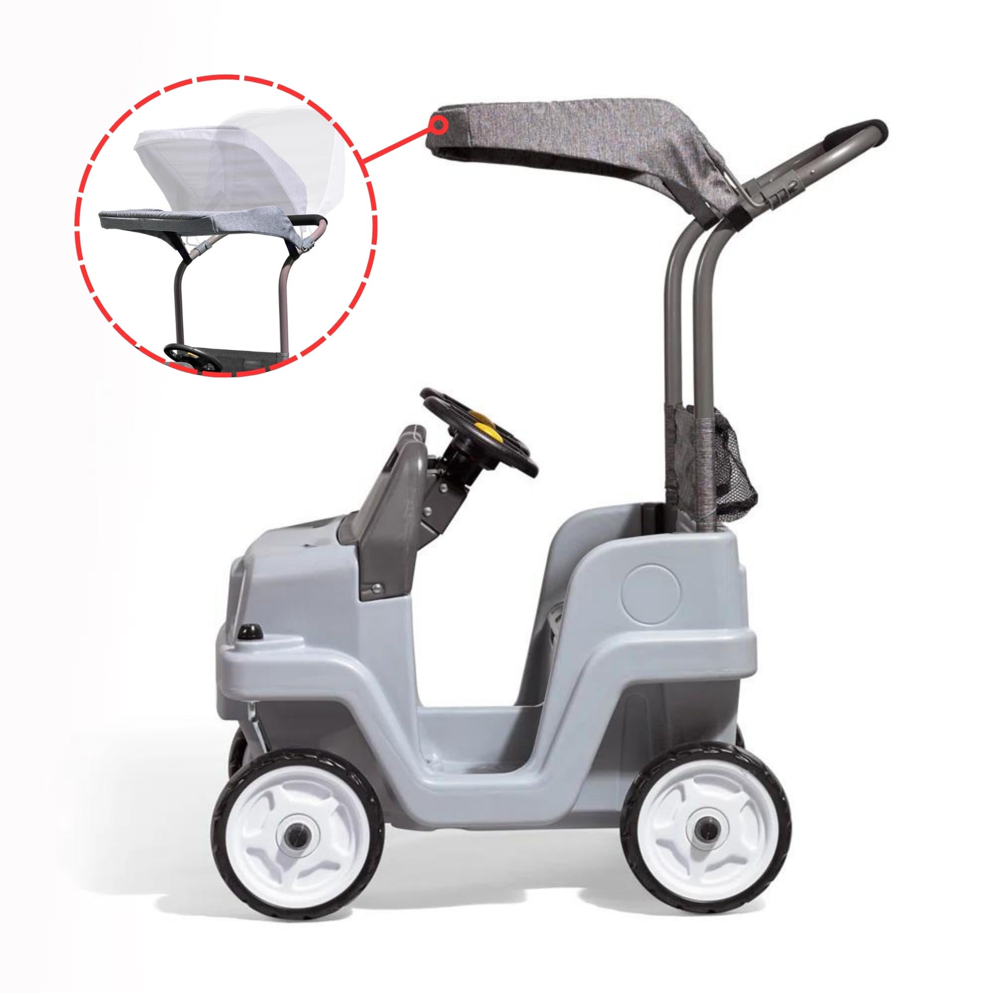 Step2 Side-by-Side Push Around SUV, Kids Push Car, 2 Seats, Stroller Substitute, Includes Seat Belts & Horns, Made of Durable Plastic, Max Weight 100 lbs., for Toddlers 1.5-5 Years Old, Gray