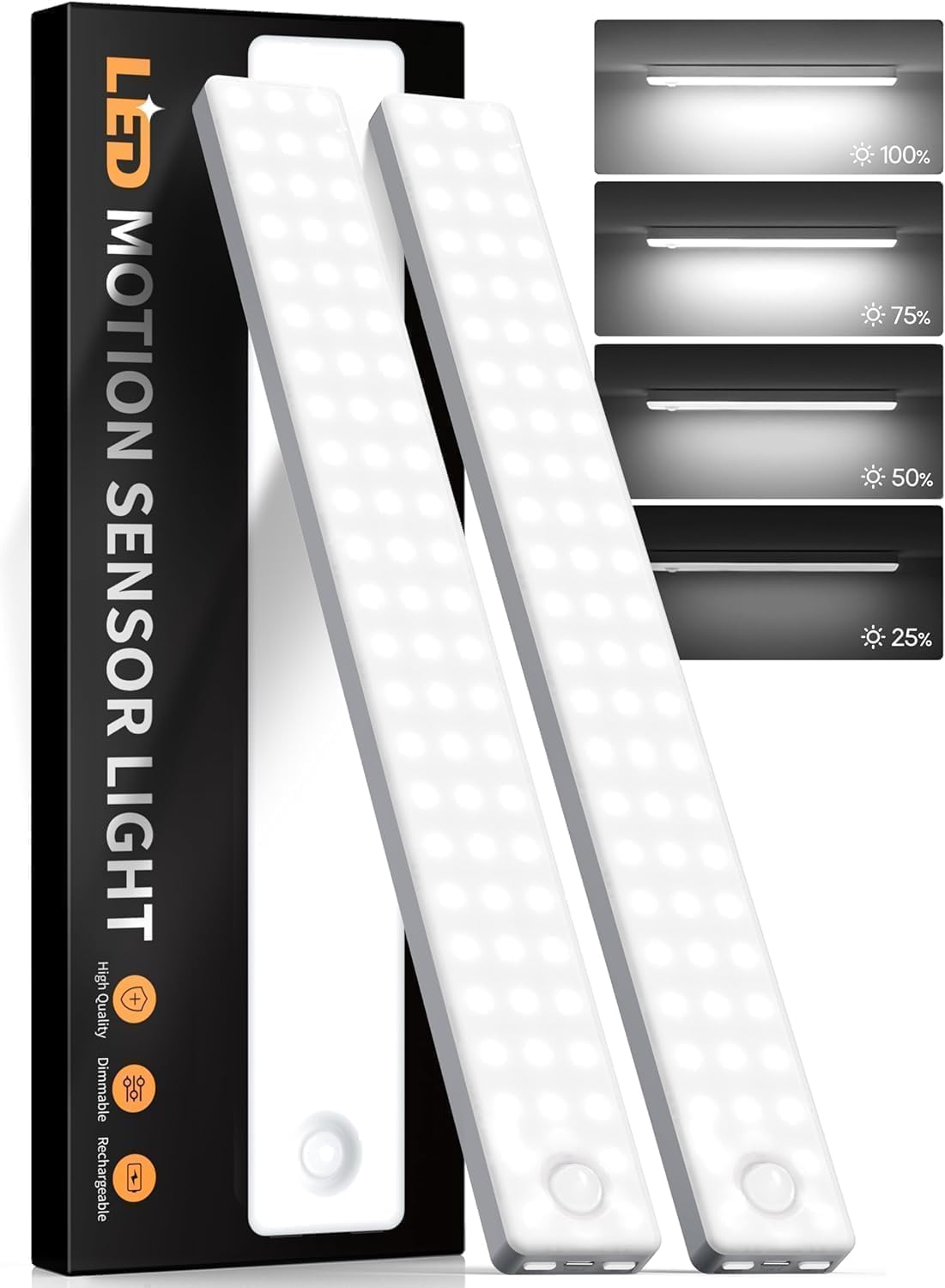 Photo 1 of 13inch Under Cabinet Lighting, 2500mAh Motion Sensor Light Indoor, USB Rechargeable Battery Operated Closet Light, Dimmable LED Cabinet Lights, Under Counter Light for Kitchen (2-Pack)