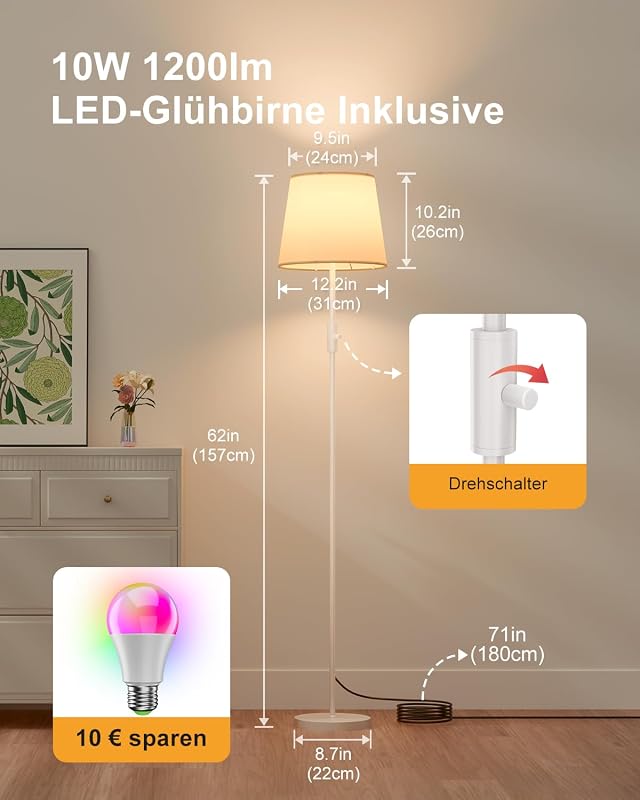 Smarte Stehlampe mit App-Steuerung, Kompatibel mit Alexa