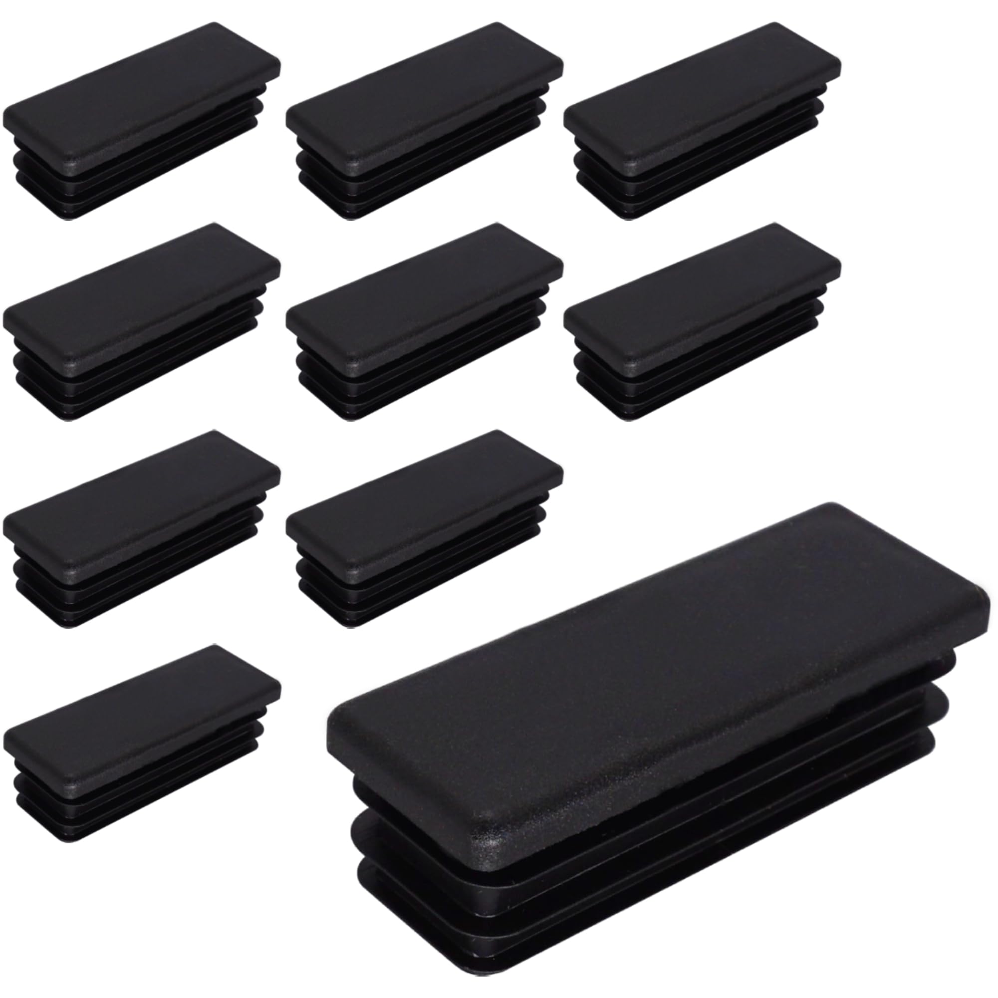 SKIR'CO (10 pcs) Rectangular Plastic Plugs 25 x 70 mm, Mat Tube End Caps, Rectangle Tube Inserts, Fence Post Plugs, Black RAL 9005
