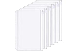 6 Pack A5 6 Holes Binder Zip Pockets Plastic Binder Colored Zipper Folders Waterproof 6 Holes Zipper Loose Leaf Bags Zip Lock