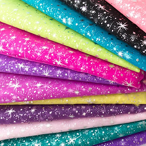 Star Bursts Sheer Organza 58 Inch Wide Fabric by the Yard (F.E. (Black)