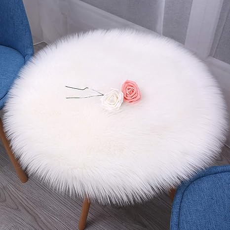 Faux Lammfell Schaffell Teppich ,HLZDH Kunstfell Dekofell in Super weich Lammfellimitat Teppich Longhair Fell Optik Nachahmung Wolle Bettvorleger Sofa Matte (Rundes Weiß, 90 X 90 CM)