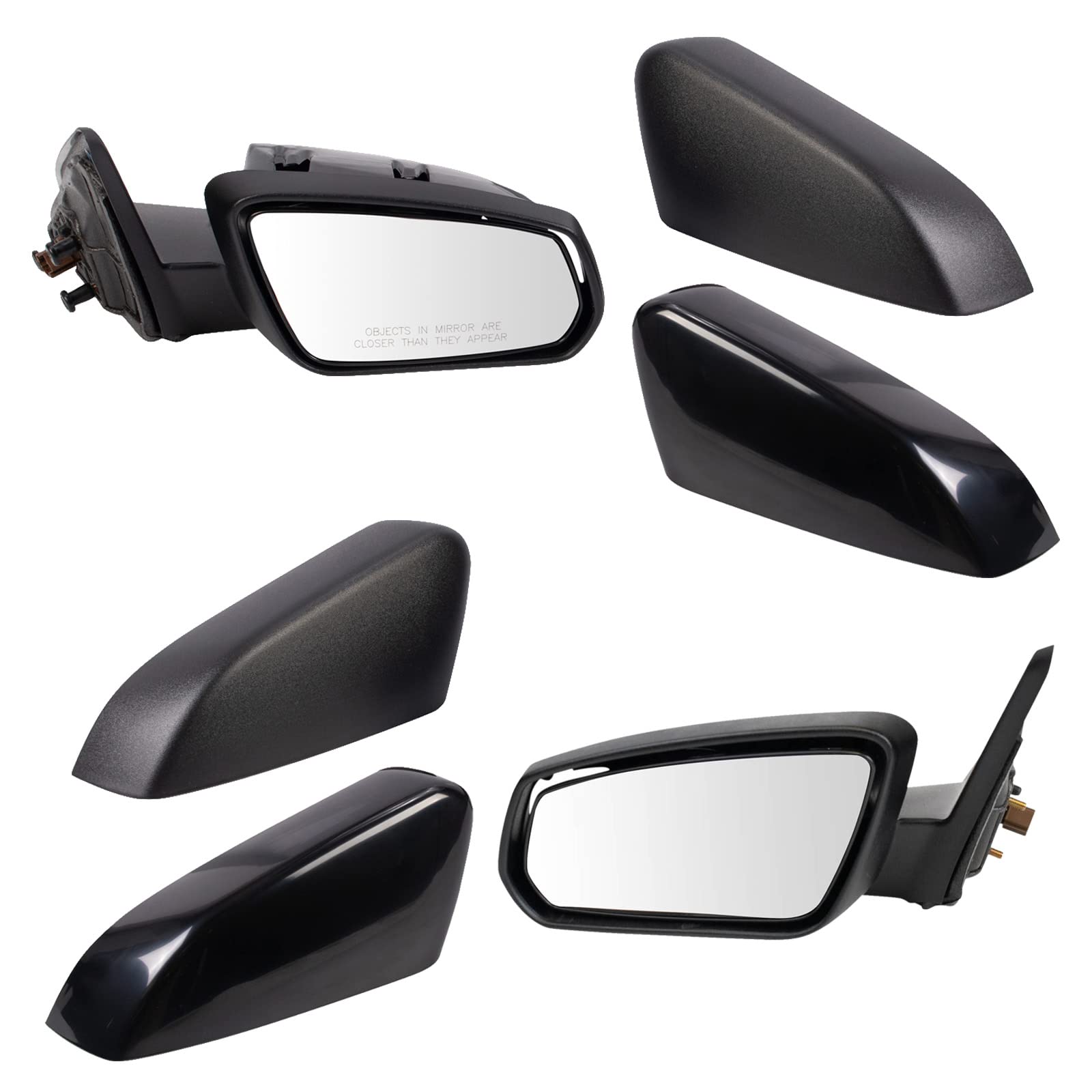 TRQ Driver & Passenger Side Power Mirror Set Paint to Match Caps Textured Black Compatible with 2010 Ford Mustang FO1320402 FO1321402