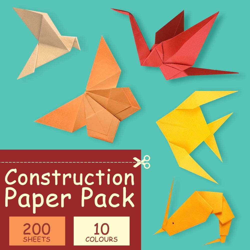 Construction Paper Pack, 200Sheets Heavy Duty Construction Paper Color Copy Paper for Crafts & Art, A4, 10 Assorted Colors : Office Products